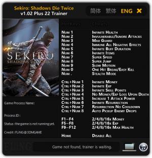 Sekiro: Shadows Die Twice Trainer for PC game version v1.02