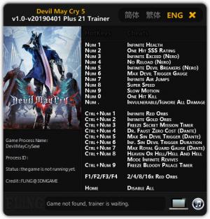 Devil May Cry 5 Trainer for PC game version v1.0 Update  01.04.2019