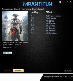 Assassin's Creed: Liberation Remastered Trainer for PC game version v1.00