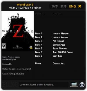 World War Z Trainer for PC game version v1.02