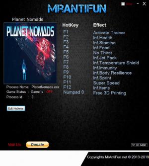 Planet Nomads Trainer for PC game version v1.00