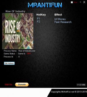 Rise of Industry Trainer for PC game version v1.00