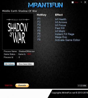 Middle-earth: Shadow of War Trainer for PC game version v1.21