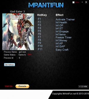 God Eater 3 Trainer for PC game version v1.31