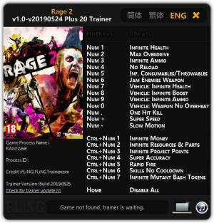 RAGE 2 Trainer for PC game version v1.0 Update 24.05.2019