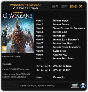 Warhammer: Chaosbane Trainer for PC game version v1.0