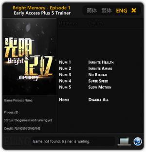 Bright Memory Trainer for PC game version v15.06.2019 Early Access