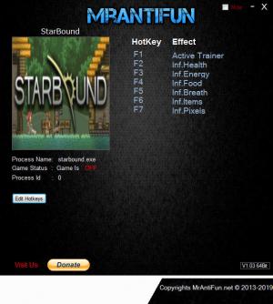 Starbound Trainer for PC game version v1.4.1 64bit