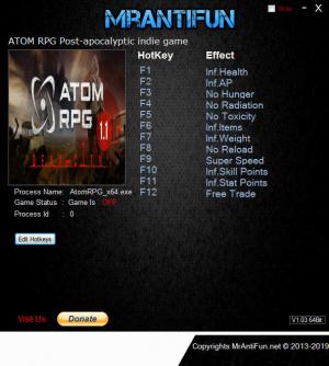ATOM RPG: Post-apocalyptic indie game Trainer for PC game version v1.105