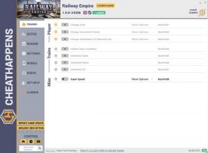 Railway Empire Trainer for PC game version v1.9.0-24306