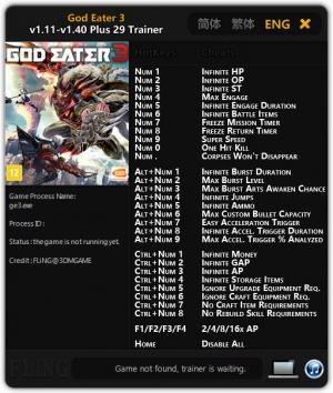 God Eater 3 Trainer for PC game version v1.40