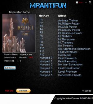 Imperator: Rome Trainer for PC game version v1.1.0
