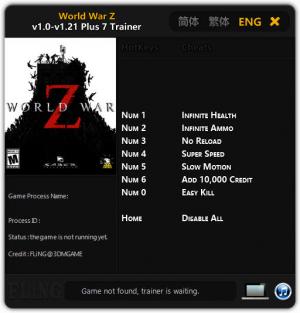 World War Z Trainer for PC game version v1.21