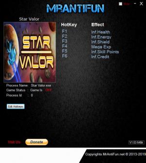 Star Valor Trainer for PC game version v1.1.7e