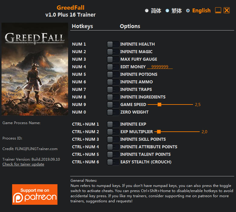 GreedFall Trainer +16 v1.0 FLiNG - download pc cheat codes for game