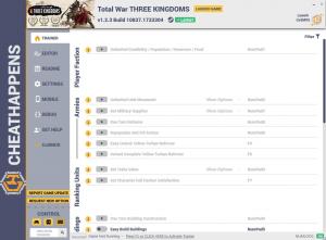Total War: THREE KINGDOMS Trainer for PC game version v1.2.3 Build 10837.1733304