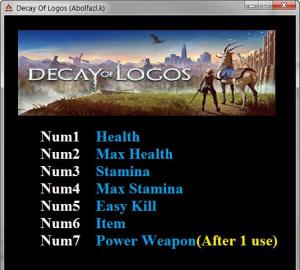 Decay of Logos Trainer for PC game version v1.0