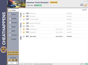 American Truck Simulator Trainer for PC game version v1.35.1.31s 64bit