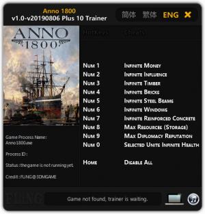 Anno 1800 Trainer for PC game version v10.09.2019