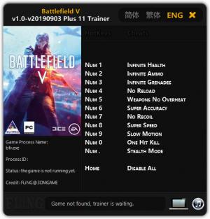 Battlefield 5 Trainer for PC game version v03.09.2019