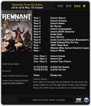 Remnant: From the Ashes Trainer for PC game version v216