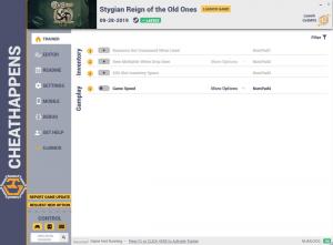 Stygian: Reign of the Old Ones Trainer for PC game version v1.0