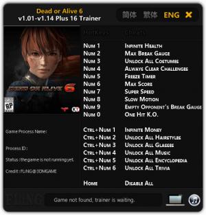Dead or Alive 6 Trainer for PC game version v1.14
