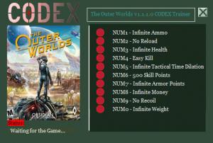 The Outer Worlds Trainer for PC game version v1.1.1.0