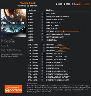 Phoenix Point Trainer for PC game version v1.0