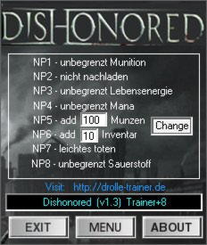 Dishonored: The Knife of Dunwall Trainer +8 v1.3 Up3 {dR.oLLe}