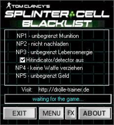 Tom Clancy's Splinter Cell: Blacklist Trainer +10 v1.0/1.03 FLiNG