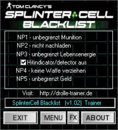 Tom Clancy's Splinter Cell: Blacklist Trainer +5 v1.02 DX9/DX11 {dR.oLLe}