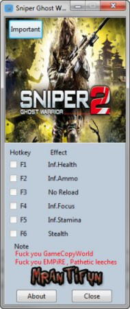sniper ghost warrior 2 cheats pc trainer