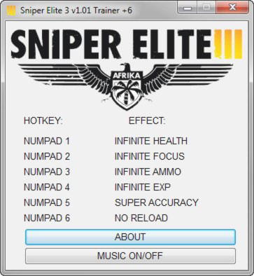 Sniper Elite 3 Trainer +6 v1.01 {GRIZZLY}