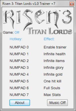 Risen 3: Titan Lords Trainer +7 v1.0 {GRIZZLY}