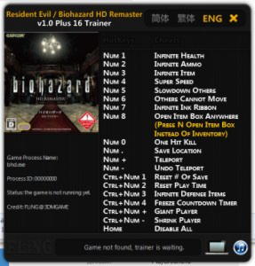 Resident Evil HD Remaster Trainer +16 v1.0 {FLiNG}
