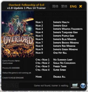 Overlord: Fellowship of Evil Trainer +14 v1.0 Update 1 {FLiNG}