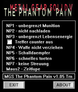 Metal Gear Solid 5: The Phantom Pain TrainerTrainer +7 v1.05 {dR.oLLe}