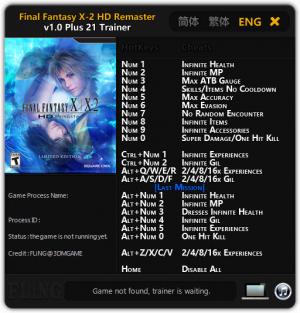 Final Fantasy X / X-2 HD Remaster Trainer +21 v1.00 {FLiNG}