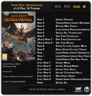 Total War: Warhammer Trainer +18 v1.0 {FLiNG}