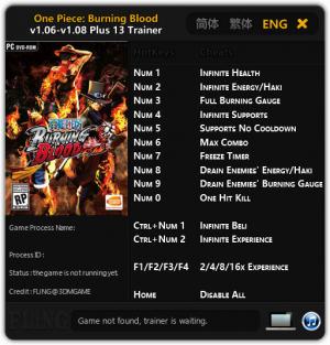 One Piece: Burning Blood Trainer +13 v1.06 - 1.08 {FLiNG}