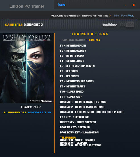 dishonored 2 trainer 2018