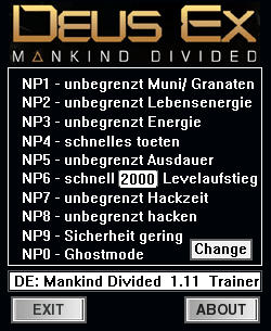 deus ex mankind divided trainer 1.13 build 724.2