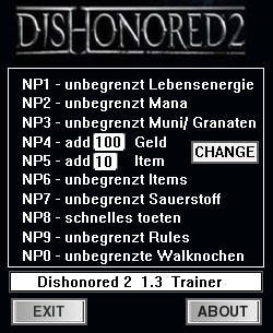 dishonored trainer v1.0