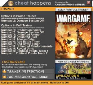Wargame: Red Dragon Trainer for PC game version 12.08.2016