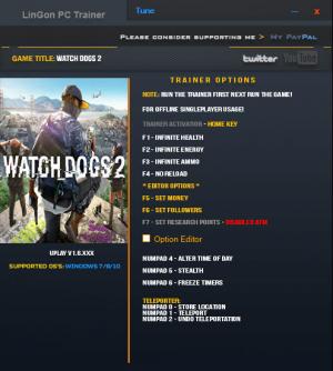 Watch Dogs 2 Trainer for PC game version 1.6 Update 11.12.2016