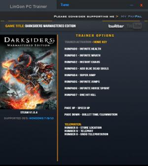 Darksiders Warmastered Edition Trainer for PC game version 1.0.4