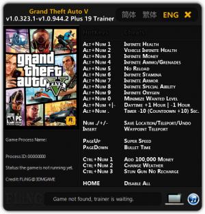Grand Theft Auto 5 Trainer for PC game version 1.0.323.1 - 1.0.944.2