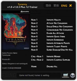 Tyranny Trainer for PC game version 1.0 - 1.0.3