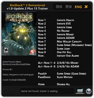 BioShock 2 Remastered Trainer for PC game version 1.0 - Update 2